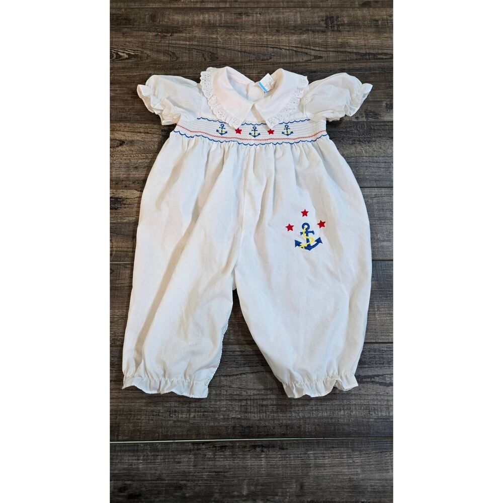 Vintage Baby Smocked Sailboat Nautical 6-9m Baby Romper 4th of. July